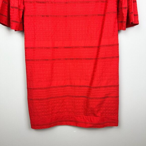 J.Crew Eyelet Flutter Bell Sleeve Shift Mini Dress Coral Orange Red Cotton Sz 4 - Picture 5 of 15